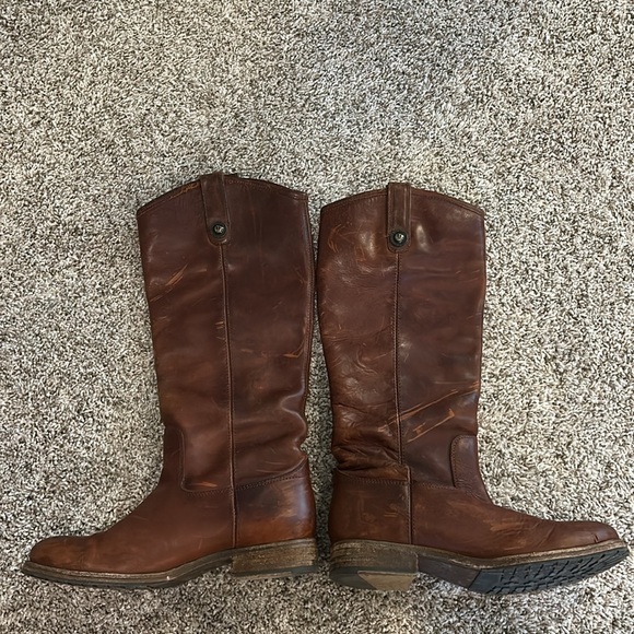 Frye Melissa Double Sole Button Lug boots in Cognac Brown - Picture 9 of 12